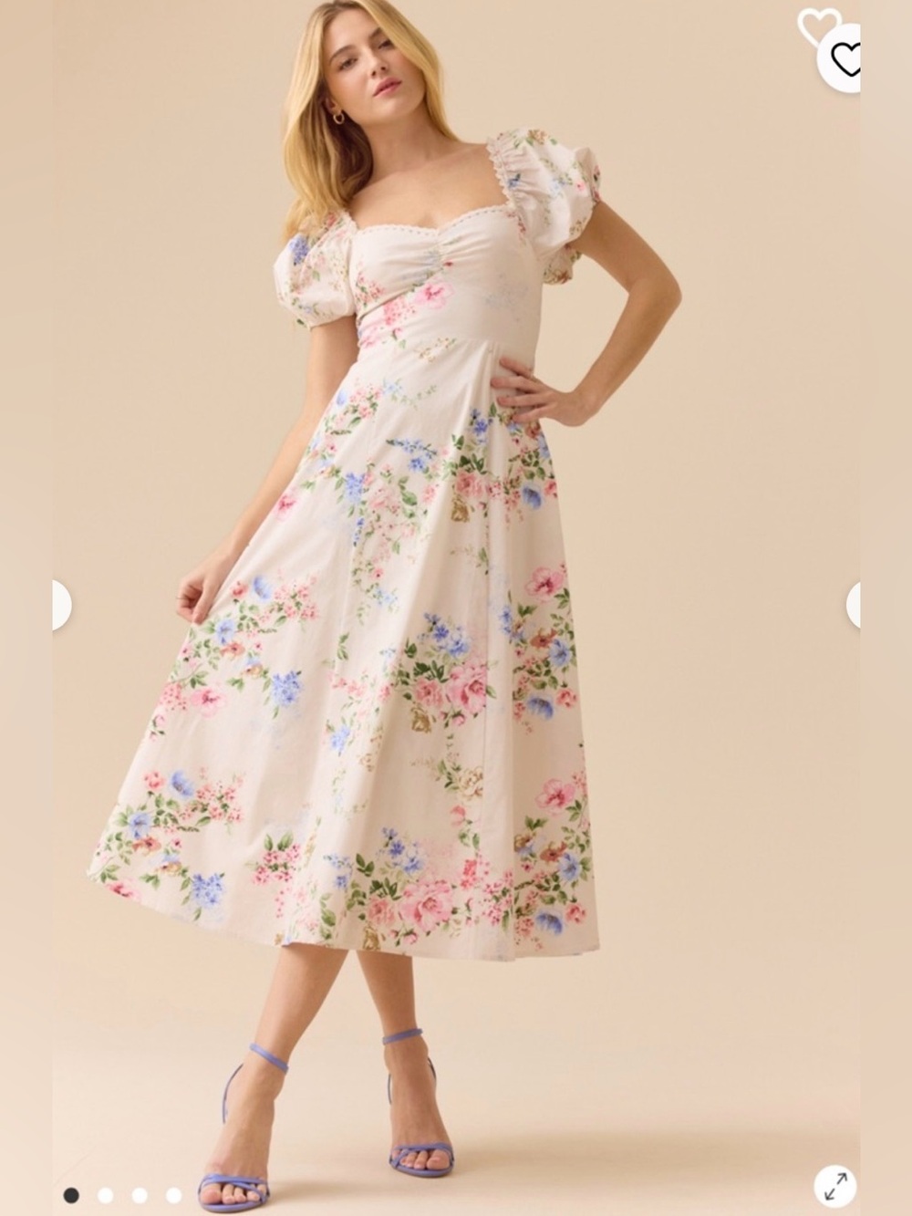Altar'd State Cream Floral Puff-Sleeve Midi Dress